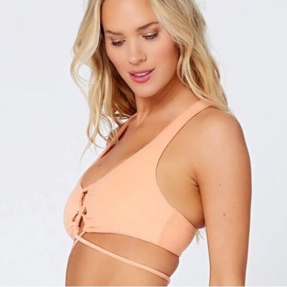 L*SPACE Pastel Peach Terry Cloth Lace Up Bikini Top Dax Terrycloth Large New - Picture 6 of 10